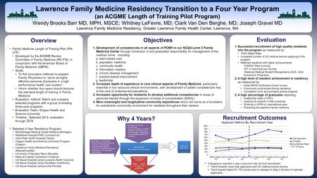 Www.postersession.com Lawrence Family Medicine Residency Transition to a Four Year Program (an ACGME Length of Training Pilot Program) Wendy Brooks Barr.