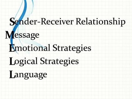 Ender-Receiver Relationship essage motional Strategies ogical Strategies anguage S M E L L.