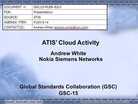 DOCUMENT #:GSC15-PLEN-82r2 FOR:Presentation SOURCE:ATIS AGENDA ITEM: PLEN 6.14 CONTACT(S): Andrew White ATIS’