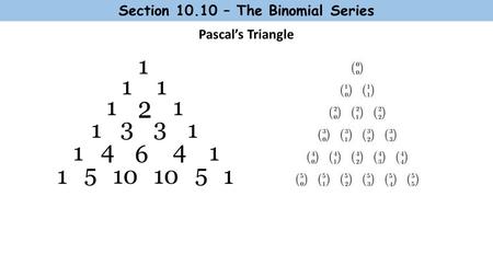 Section 10.10 – The Binomial Series Pascal’s Triangle.