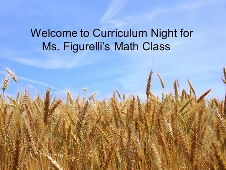 Welcome to Curriculum Night I am so glad you are here. Feel free to ask questions. Remember our time is short. Welcome to Curriculum Night for Ms. Figurelli’s.