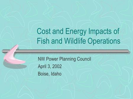 Cost and Energy Impacts of Fish and Wildlife Operations NW Power Planning Council April 3, 2002 Boise, Idaho.
