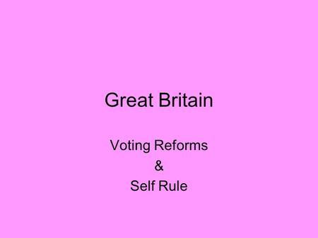 Great Britain Voting Reforms & Self Rule. Suffrage The right to vote Parliament feared rebellion and gave wealthy middle class suffrage 1800s women started.