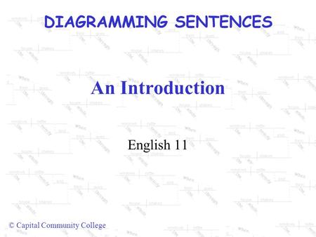 DIAGRAMMING SENTENCES © Capital Community College An Introduction English 11.
