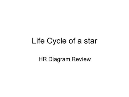 Life Cycle of a star HR Diagram Review. The HR (Hertzsprung-Russel) Diagram.