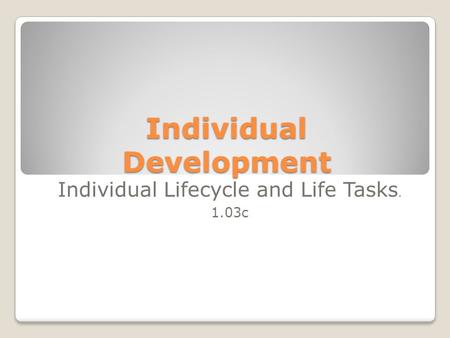 Individual Development Individual Lifecycle and Life Tasks. 1.03c.