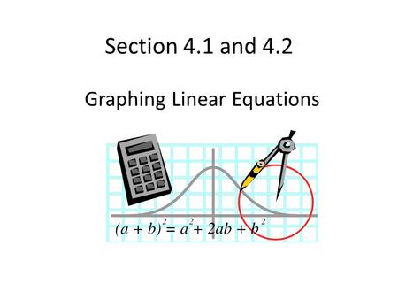 Section 4.1 and 4.2 Graphing Linear Equations. Review of coordinate plane: Ordered pair is written as (x,y). X is horizontal axis; Y is vertical axis.