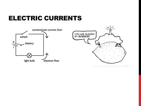 ELECTRIC CURRENTS. SIMPLE CIRCUIT What’s providing the energy? What’s “moving” in the circuit? What’s causing the movement? e.m.f. = Electromotive Force.