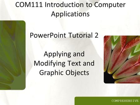COMPREHENSIVE PowerPoint Tutorial 2 Applying and Modifying Text and Graphic Objects COM111 Introduction to Computer Applications.
