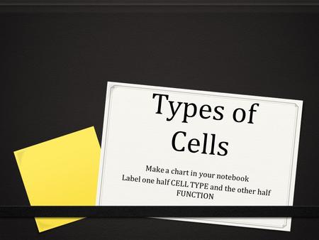 Types of Cells Make a chart in your notebook