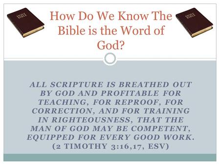ALL SCRIPTURE IS BREATHED OUT BY GOD AND PROFITABLE FOR TEACHING, FOR REPROOF, FOR CORRECTION, AND FOR TRAINING IN RIGHTEOUSNESS, THAT THE MAN OF GOD MAY.