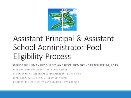 Assistant Principal & Assistant School Administrator Pool Eligibility Process OFFICE OF HUMAN RESOURCES AND DEVELOPMENT – SEPTEMBER 24, 2015 ASSOCIATE.