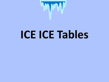 ICE ICE Tables. ICE Tables you can determine the concentration at equilibrium of a reactant or product by using ICE tables and the reaction equation.