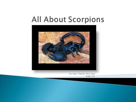 By: Harry Teacher Miss Sorg Grade 5th. Scorpions are the cousins of the Spider. The female can birth to 3 to 100 Scorplings.