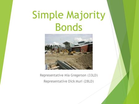 Simple Majority Bonds Representative Mia Gregerson (33LD) Representative Dick Muri (28LD)