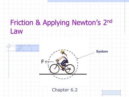 Friction & Applying Newton’s 2 nd Law Chapter 6.2 System.