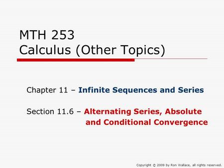MTH 253 Calculus (Other Topics)