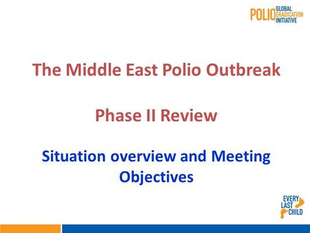 Situation overview and Meeting Objectives The Middle East Polio Outbreak Phase II Review.