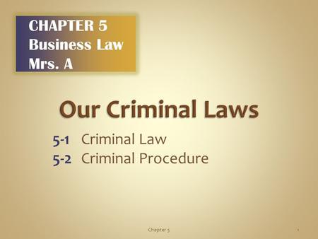 5-1Criminal Law 5-2Criminal Procedure 1Chapter 5 CHAPTER 5 Business Law Mrs. A.