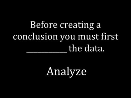 Before creating a conclusion you must first ___________ the data. Analyze.
