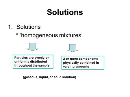 Solutions Solutions * ‘homogeneous mixtures’