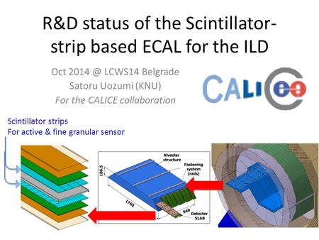 R&D status of the Scintillator- strip based ECAL for the ILD Oct LCWS14 Belgrade Satoru Uozumi (KNU) For the CALICE collaboration Scintillator strips.