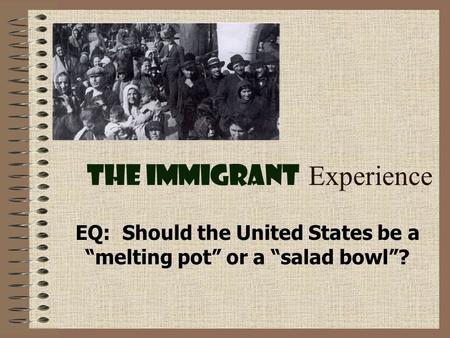 The Immigrant Experience EQ: Should the United States be a “melting pot” or a “salad bowl”?