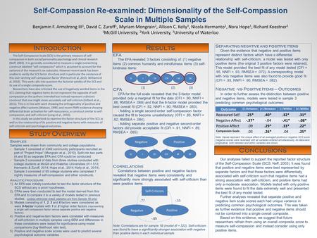 The Self-Compassion Scale (SCS) is the primary measure of self- compassion in both social/personality psychology and clinical research (Neff, 2003). It.