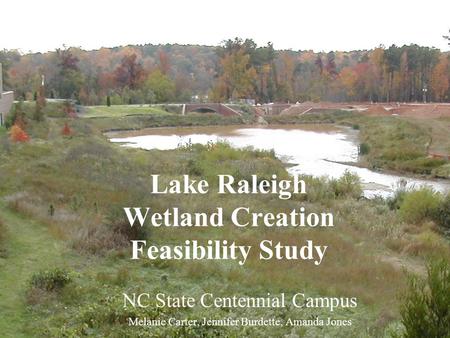 Lake Raleigh Wetland Creation Feasibility Study NC State Centennial Campus Melanie Carter, Jennifer Burdette, Amanda Jones.