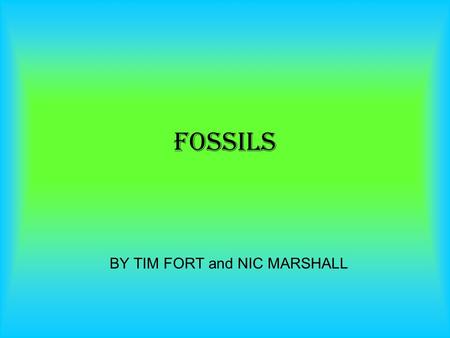 BY TIM FORT and NIC MARSHALL FOSSILS. Formation of fossils 1: The formation of a fossil begins when an animal or plant dies usually a water creature and.