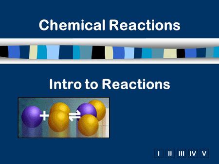 IIIIIIIVV Intro to Reactions Chemical Reactions. Signs of a Chemical Reaction n Evolution of heat and light n Formation of a gas n Formation of a precipitate.