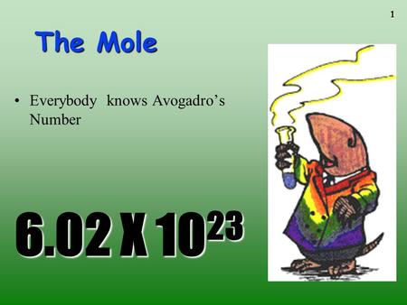 1 The Mole 6.02 X 10 23 Everybody knows Avogadro’s Number.