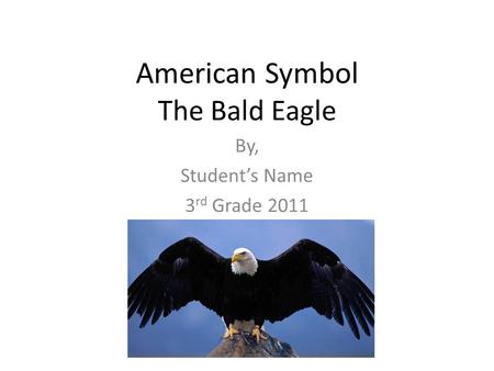 American Symbol The Bald Eagle By, Student’s Name 3 rd Grade 2011.