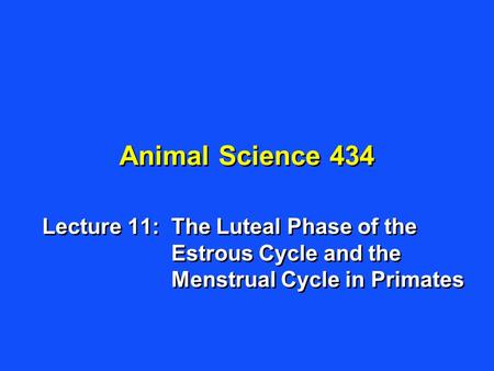 Animal Science 434 Lecture 11:	The Luteal Phase of the Estrous Cycle and the Menstrual Cycle in Primates.