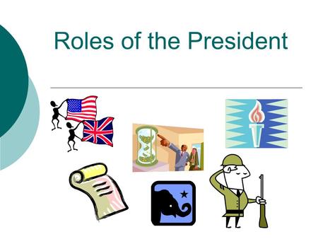 Roles of the President. Chief of State/Citizen  To represent the U.S. at public events.  Mainly a ceremonial role that allows the President to promote/