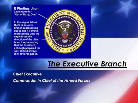 Chief Executive Commander in Chief of the Armed Forces The Executive Branch.