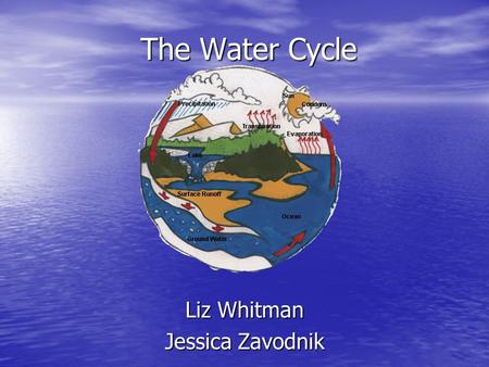 The Water Cycle Liz Whitman Jessica Zavodnik. The Water Cycle The water cycles is a process that is constantly recycling the Earth’s supply of water The.