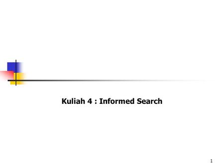 1 Kuliah 4 : Informed Search. 2 Outline Best-First Search Greedy Search A* Search.