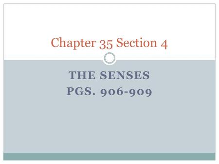 THE SENSES PGS. 906-909 Chapter 35 Section 4. Objectives _______________ the five types of sensory receptors ______________ the five sense organs Name.