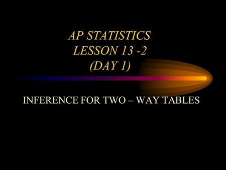 AP STATISTICS LESSON 13 -2 (DAY 1) INFERENCE FOR TWO – WAY TABLES.