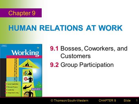 © Thomson/South-WesternSlideCHAPTER 91 HUMAN RELATIONS AT WORK 9.1 9.1Bosses, Coworkers, and Customers 9.2 9.2Group Participation Chapter 9.