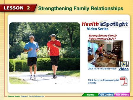 Strengthening Family Relationships (1:34) Click here to launch video Click here to download print activity.
