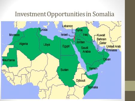 Investment Opportunities in Somalia. Somalia, in spite of the many years of conflict, has maintained an informal economy largely based on the export of.