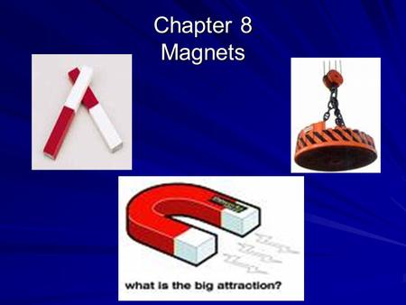 Chapter 8 Magnets. BIG IDEA: A magnet is surrounded by a magnetic field that exerts a force on other magnets. Section 1: SCSh 1a-b, 3c, 3e-f, 4a, 9c,