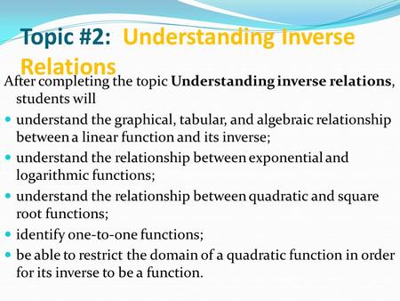Topic #2: Understanding Inverse Relations