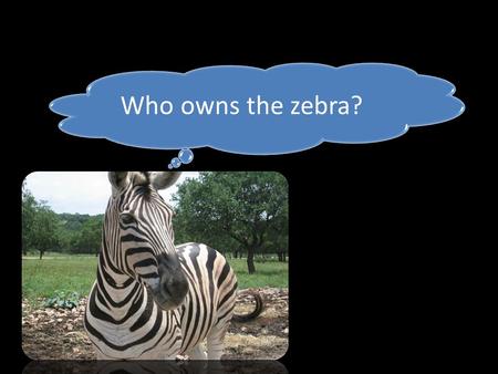 Who owns the zebra?. Here’s a small logical puzzle for you. Copy down the information you see. Through elimination, can you discover who owns the zebra.