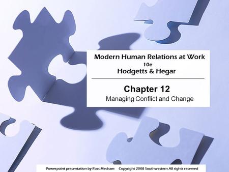 Chapter 12 Managing Conflict and Change. 2 Learning Objectives 1)Define conflict and explain some of the major types of conflict. 2)Relate some of the.