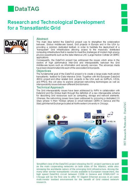DataTAG Research and Technological Development for a Transatlantic Grid Abstract The main idea behind the DataTAG project was to strengthen the collaboration.