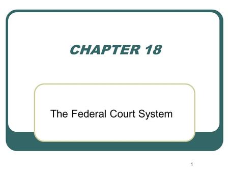 1 CHAPTER 18 The Federal Court System Creation Article III Supreme Court Congress may create inferior courts Dual Courts Federal State.
