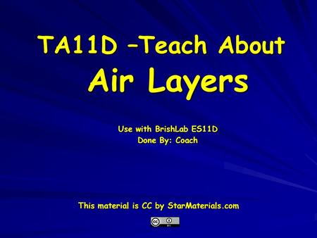 TA11D –Teach About Air Layers Use with BrishLab ES11D Done By: Coach This material is CC by StarMaterials.com.